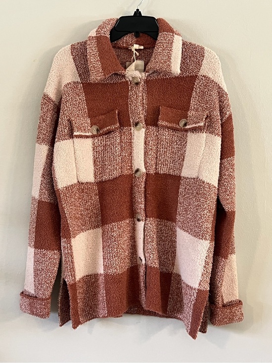 Hem & Thread Jackets & Blazers - Hem & Thread Chunky Knit Shacket in Rust and Cream size large